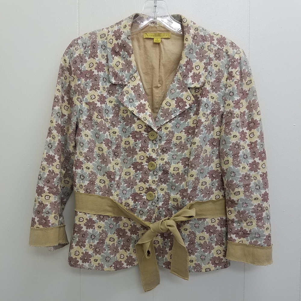 John Carlisle Floral Linen Self-Tie Jacket